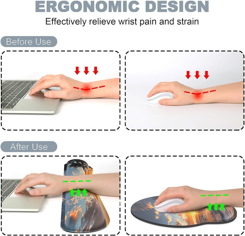JIGOO Ergonomic Mouse Pad with Wrist Rest and Keyboard Wrist Rest, Mousepad and Wrist Rest for Computer Keyboard, Pain Relief, Non-Slip Rubber Base, Mouse Pad with Wrist Support for Gaming, Office, Sunset - Image 2